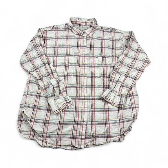 LOFT Womens Plaid Button Down Shirt XL Loose Fit Top Preppy Casual Cottagecore - Picture 1 of 11